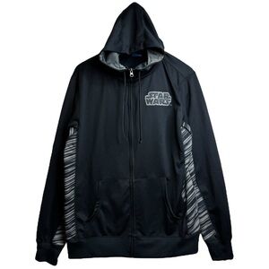 Star Wars Black Gray Stripes Long Sleeve Drawstring Full Zip Hoodie Pockets M